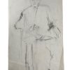 Vintage French Pencil Drawing Sketch Study Crocky Portrait On Paper Life Model Older Man Sitting On Chair Art c1970-80's