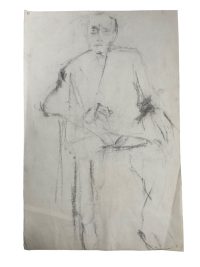 Vintage French Pencil Drawing Sketch Study Crocky Portrait On Paper Life Model Older Man Sitting On Chair Art c1970-80’s 5
