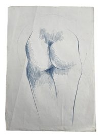 Vintage French Pencil Drawing Sketch Study Crocky Portrait On Paper Life Model Nude Woman Art c1960-70's