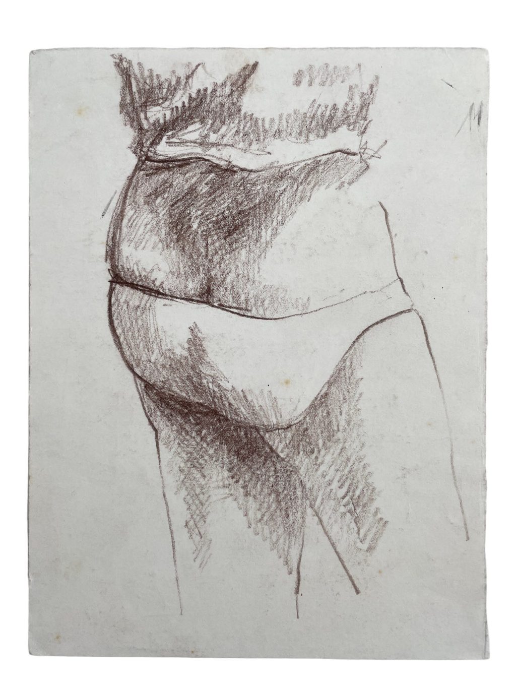 Vintage French Pencil Drawing Sketch Study Crocky Portrait On Paper Life Model Nude Woman Art c1960-70's
