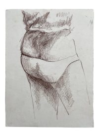 Vintage French Pencil Drawing Sketch Study Crocky Portrait On Paper Life Model Nude Woman Art c1960-70's