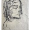 Vintage French Pencil Drawing Sketch Study Crocky Portrait On Paper Life Model Woman Female Art c1960-70's