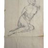 Vintage French Pencil Drawing Sketch Study Crocky Portrait On Paper Life Model Nude Female Double Sided Signed Art c1950-60's