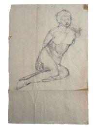 Vintage French Pencil Homage Drawing Sketch Study William Reskimer Hans Holbein Portrait On Canvas Art c1980-90’s