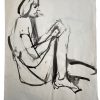 Vintage French Watercolour Painting Sketch Study Crocky Portrait On Paper Life Model Woman Sitting Art c1950-60's