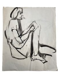 Vintage French Watercolour Painting Sketch Study Crocky Portrait On Paper Life Model Woman Sitting Art c1950-60's
