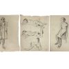 Vintage French Set Of Three Sketches Drawing Sketch Study Crocky Portrait On Paper Life Model Young Female Art c1960-70's