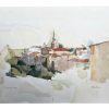 Vintage French Watercolour Painting Gouache Rural Rustic Architecture Church Chapel Buildings Study Art Wall Decor c1990's