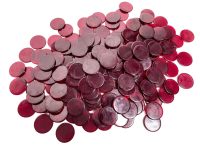 Vintage French Red Circular Markers Tokens Card Table Roulette Poker Game Gambling Tokens Chips Counters Job Lot x 206 circa 1970's