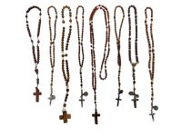 Vintage French Rosary Crucifix Necklace Wooden Beads Lourdes Souvenir Collectio Job Lot circa 1970-80's