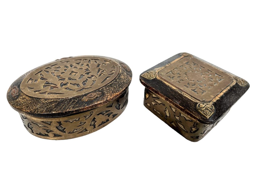 Vintage Asian Thai Hand Made Wood & Brass Jewelry Jewellery Trinket Catch All Storage Box circa 1970-80’s