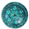 Vintage Moroccan Safi Large Turquoise Blue Yellow Black Worn Terracotta Pottery Dish Plate Bowl Storage Arabian Prop Display c1970's