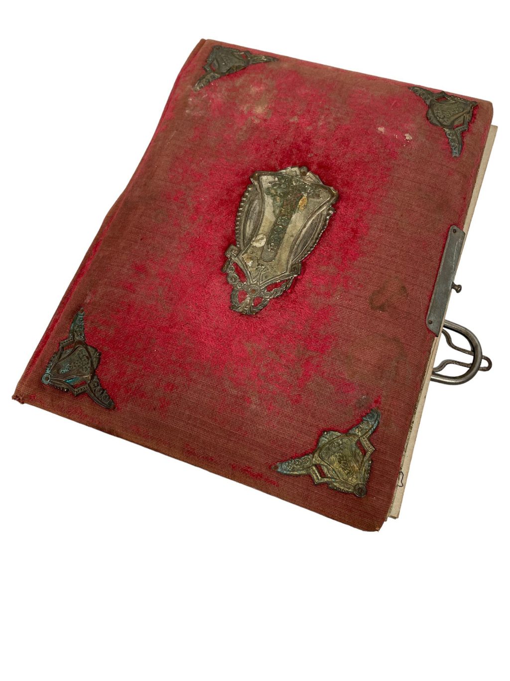 Antique French Red Velvet Clasped Photo Picture Postcard Album Collector Damaged Needs Repair Renovation c1900