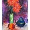 Vintage French "Purple Haze" Flowers Still Life Pastels Large Painting Drawing On Thick Paper Wall Decor Decoration c1980-90's