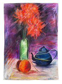 Vintage French “Purple Haze” Flowers Still Life Pastels Large Painting Drawing On Thick Paper Wall Decor Decoration c1980-90’s 2