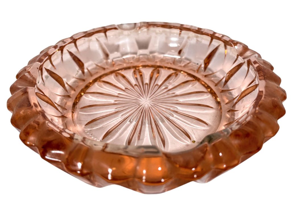 Vintage French Glass Salmon Pink Ashtray Smoking Cigarette Tobacciana Cafe Bar circa 1970-1980’s