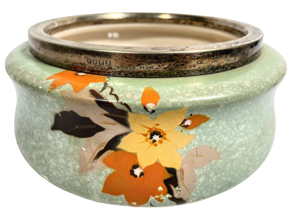 Vintage English Pottery Cache Pot Jardiniere Planter Hand Painted Decorative Flower Basket Plant Holder Glazed Ceramic c1930-40’s