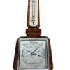 Vintage French Square Shaped Metal Wood Barometer Barometre Thermometer Weather Forecasting Instrument Hanging Wall c1950-60's