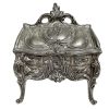Antique French Silver Plated Brass Jewellery Jewelry Trinket Box Ring Velvet Lined Dressing Table Wedding Romantic Gift c1910's