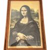 Vintage French Large Framed Print On Fabric Mona Lisa Bony France Copy Reproduction In Wood Frame Leonardo da Vinci c1960-70's
