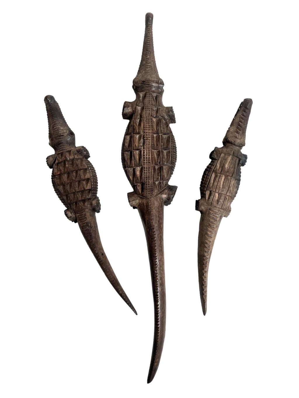 Vintage African Crocodile Wooden Statue Figurines Primitive Sculpture Croc Carving Tribal Art Decor c1960-70's