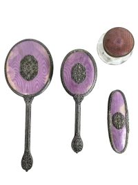 Vintage English Vanity Hairbrush Brush Mirror Pot Dressing Table Beauty Set circa 1960's