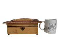 Alternative view of Antique French Fabric Covered Pin Cushion Sewing Wooden Coffret Storage Box Paperwork Valuables Jewellery Knick Knacks Case c1910-20's
