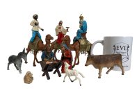 Alternative view of Vintage French mixed material nativity religious figurines ornaments mixed collection assorted scales circa 1970-80s of Europe