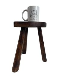 Alternative view of Vintage French Large Chunky Wooden Wood Milking Stool Chair Seat Table Farm D Shaped Seat Plant Rest Stand Plinth Tabouret c1950-60's