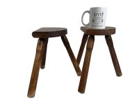 Alternative view of Vintage French Pair Of Wooden Wood Milking Stool Chair Seat Table Farm D Shaped Seat Plant Rest Stand Plinth Tabouret c1960-70's