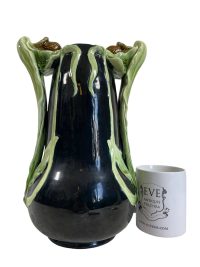 Alternative view of Vintage French Pond Green Lily Majolica Art Nouveau Ceramic Pot Vase Container Storage Prop Decor Table Flower Flowers c1920-30's
