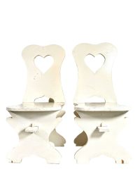 Alternative view of Vintage French Small Childs Childrens Kids Home Hand Made Wooden Wood Heart Chair Seat Display Decorative circa 1970-80's