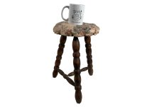Alternative view of Vintage French Brittany Breton Style Milking Stool Wooden Chair Seat Kitchen Side Table Display Prop Tabouret circa 1960-70's