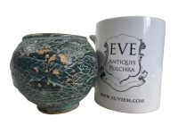 Alternative view of Vintage Greek Terracotta Black And Orange Small Scuffed Scarred Decorative Pot Cup Ornament Handmade Decor Design c1950-60's