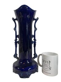 Alternative view of Antique Austrian Blue White Large Vases Pair Pot Jar Handled Vase Storage Mantlepiece circa 1910's