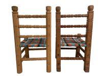 Alternative view of Vintage French Pair Of Wooden Wood Chair Shaped Pot Stands Woven String Seat Plant Rest Stand Plinth Tabouret c1970-80's