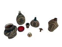 Alternative view of Vintage Native American Basketry Leather Wrapped Perfume Potion Glass Bottles Jars Ornament Decoration Storage Art c1960-70's