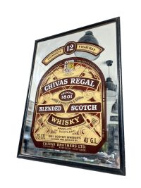 Vintage English Chivas Regal Scotch Whisky Mirror Advertising Sign Bar Cafe Restaurant Tabac circa 1970-80’s