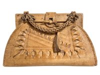 Vintage Moroccan Embossed Leather Handbag Carry Case Carrier Hard Accessories Hand Bag circa 1980-90's