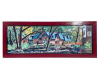 Vintage French Print Loic Banbotin Large Framed Prints Woodland House Colourful Rustic Rural Wall Decor c1990's