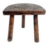 Vintage French Large Chunky Wooden Wood Milking Stool Chair Seat Table Farm D Shaped Seat Plant Rest Stand Plinth Tabouret c1950-60's