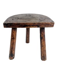 Vintage French Large Chunky Wooden Wood Milking Stool Chair Seat Table Farm D Shaped Seat Plant Rest Stand Plinth Tabouret c1950-60's