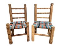 Vintage French Pair Of Wooden Wood Chair Shaped Pot Stands Woven String Seat Plant Rest Stand Plinth Tabouret c1970-80's