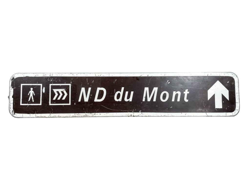 Vintage French Large White Brown Notre Dame Du Mont Metal Walking Path Roadsign Road Sign Track c1983