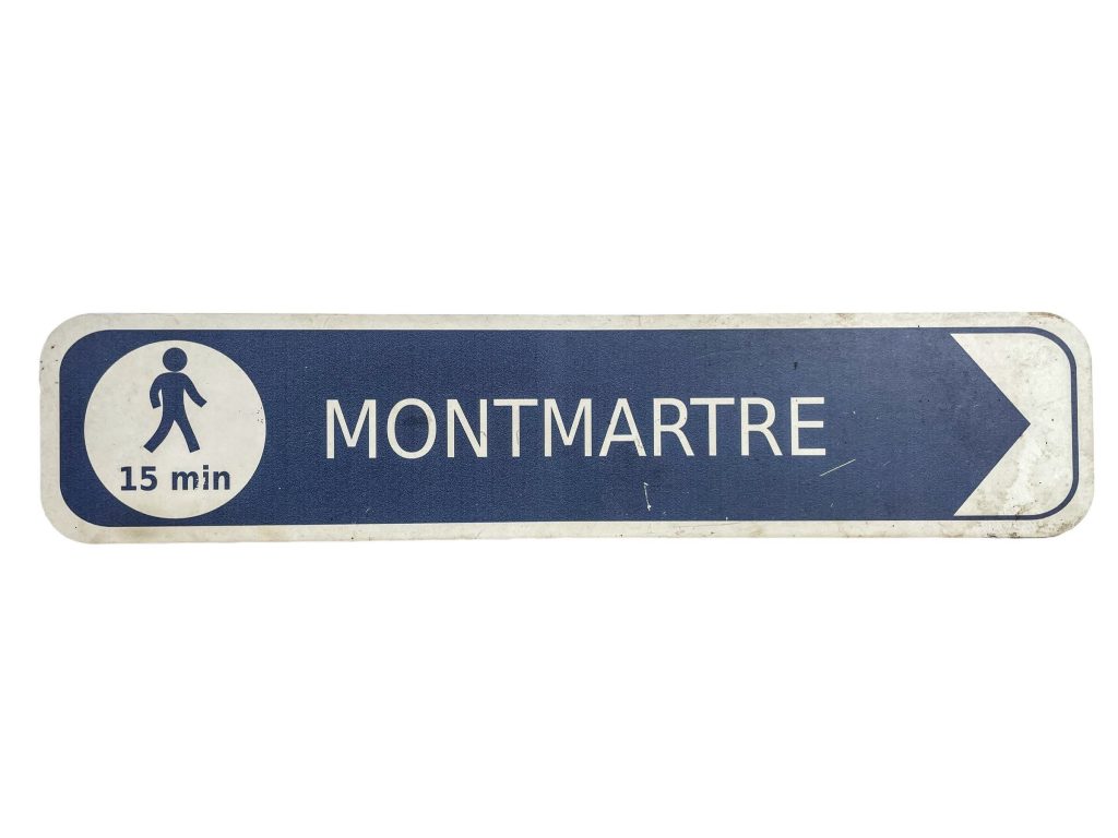 Vintage French White Blue Montmartre Metal Walking Path Roadsign Road Sign Track c1980-90’s