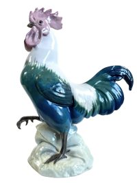 Antique French Ceramic Porcelain Chicken Rooster Cockeral Ornament blue and white bird chicken gift circa 1910-20’s