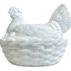 Vintage French White Milk Glass Chicken Egg Pot Bowl Dish Damaged Chipped circa 1960's