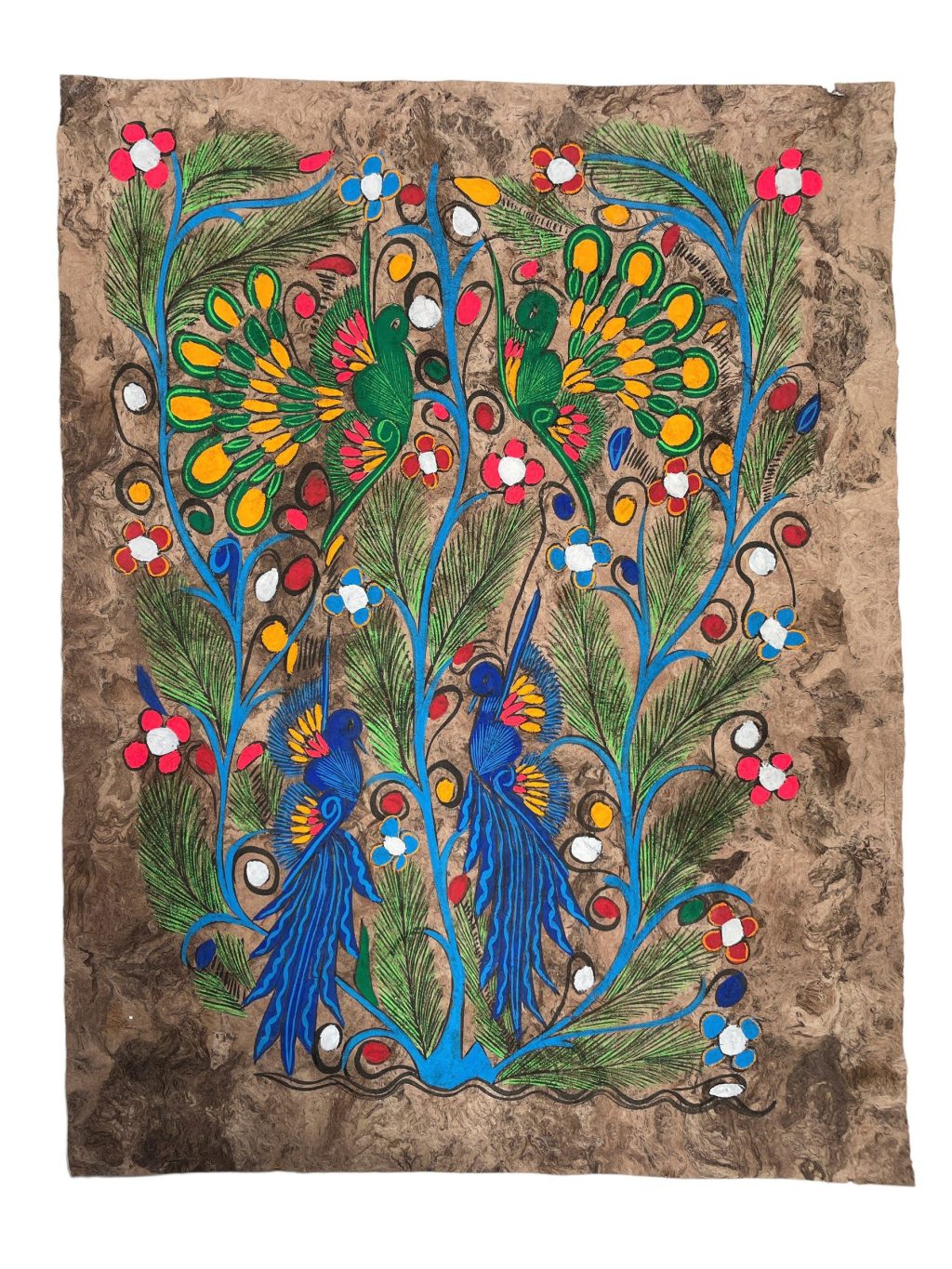 Vintage French "Paradise" Bird Painting Hand Made Paper Acrylic Wall Decor Decoration c1980-90's