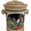 Vintage German Ceramic Tobacco Pot Humidor Smoking Pipe Tobacciana Storage Box Decorated circa 1950-60's