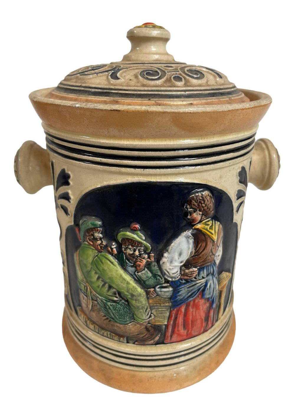 Vintage German Ceramic Tobacco Pot Humidor Smoking Pipe Tobacciana Storage Box Decorated circa 1950-60’s